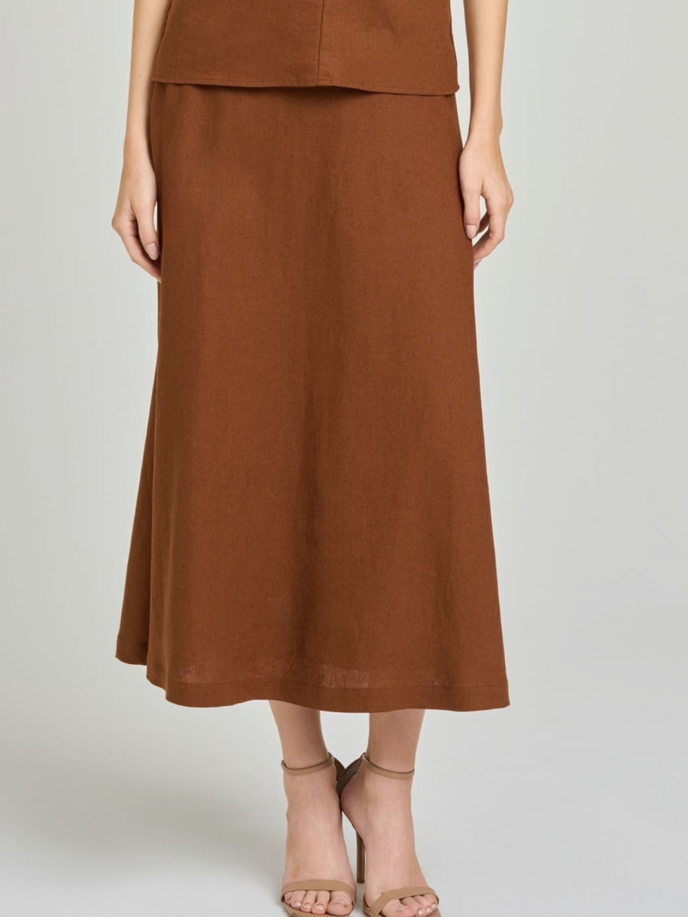 Wayf Chestnut Brown A-Line Midi Skirt